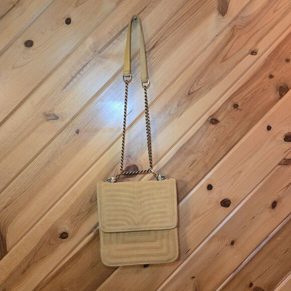 Zara Women Suede Yellow Shoulder Bag Wolf Detail Small - Picture 2 of 12